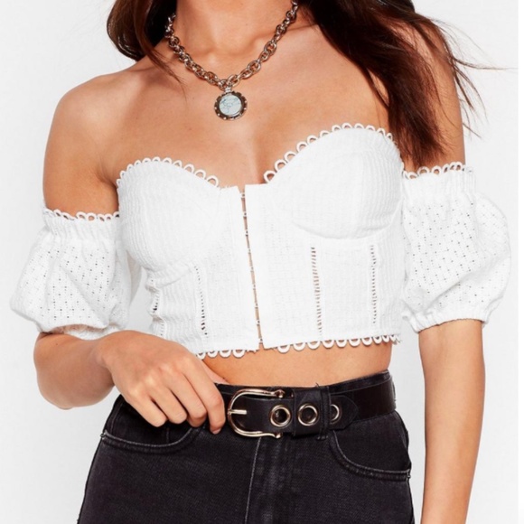 Off-the-Shoulder Broderie Crop Top - Picture 1 of 2